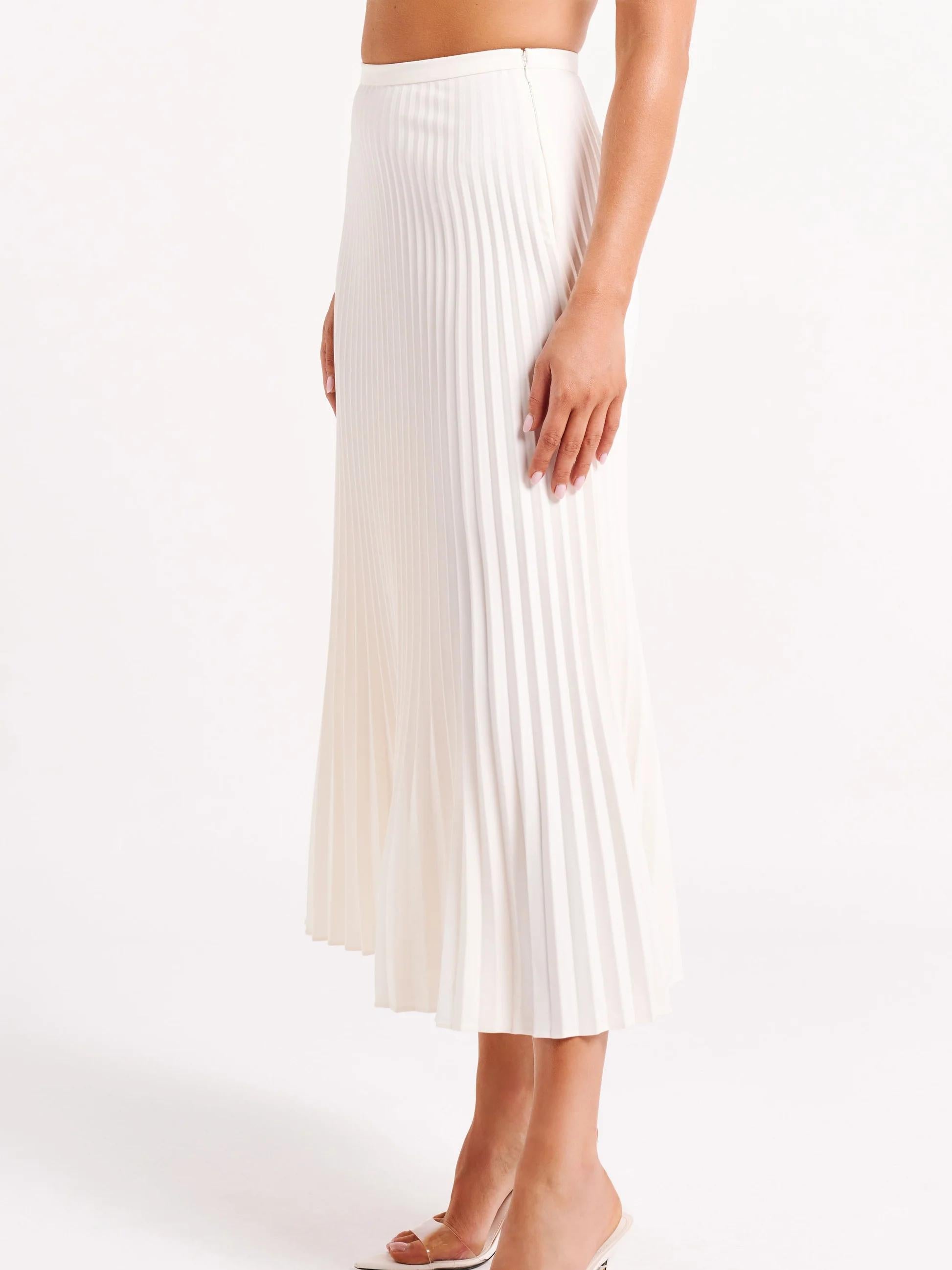 Women's pleated suiting maxi skirt, styled outfit