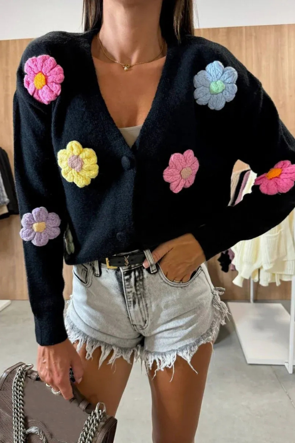 Women's crochet floral knit cardigan