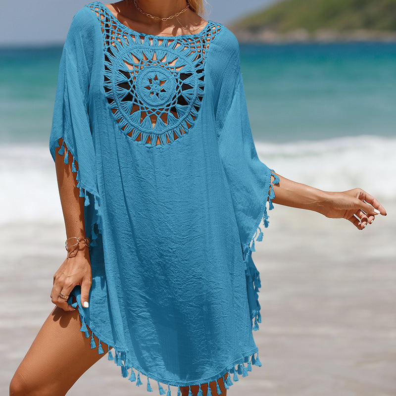 Women's crochet fringe beach cover-up - additional angle