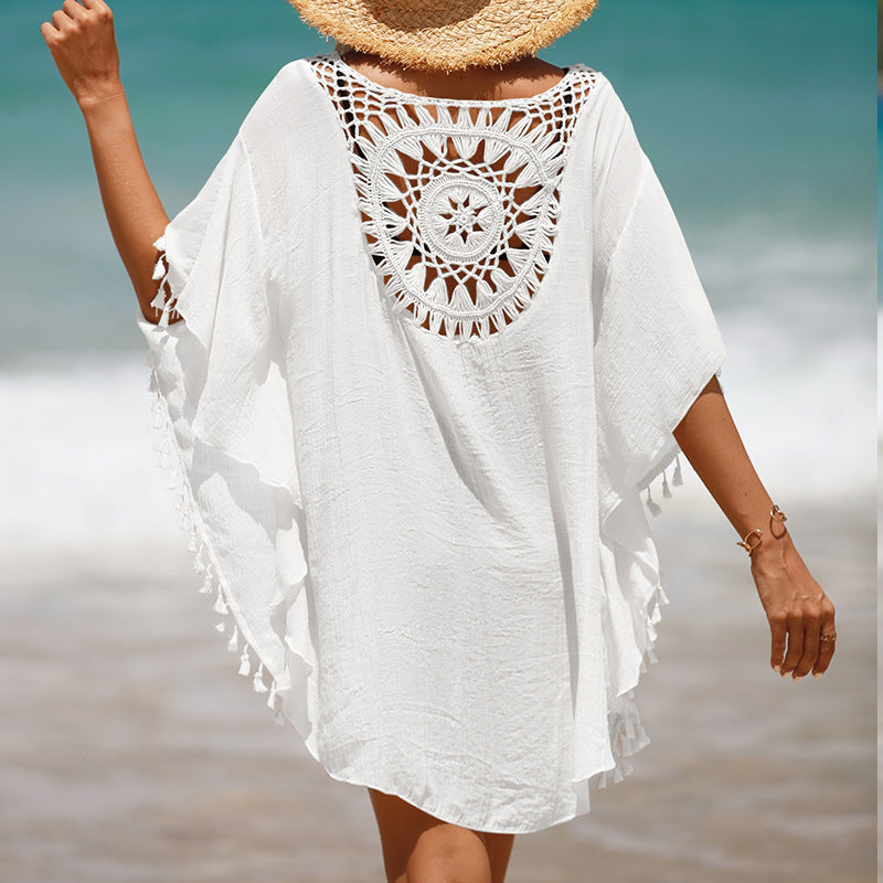 Women's crochet fringe beach cover-up - alternate angle