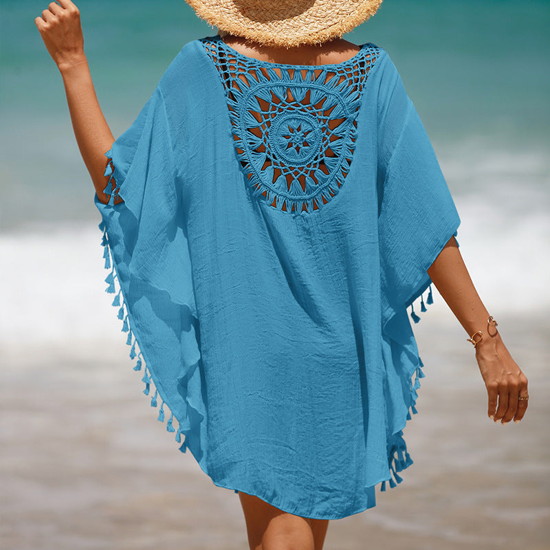 Women's crochet fringe beach cover-up - side view