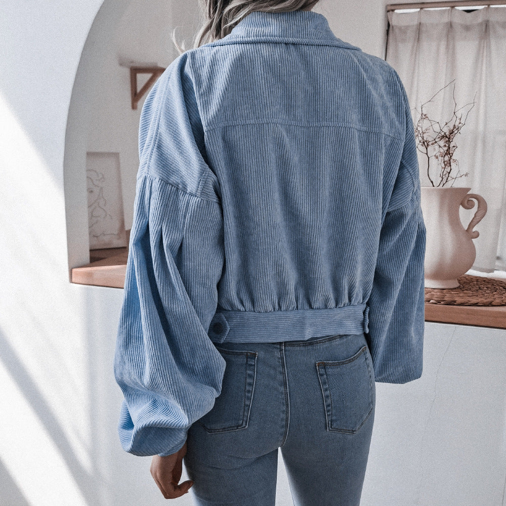 Women's Cropped Corduroy Lantern Sleeve Jacket