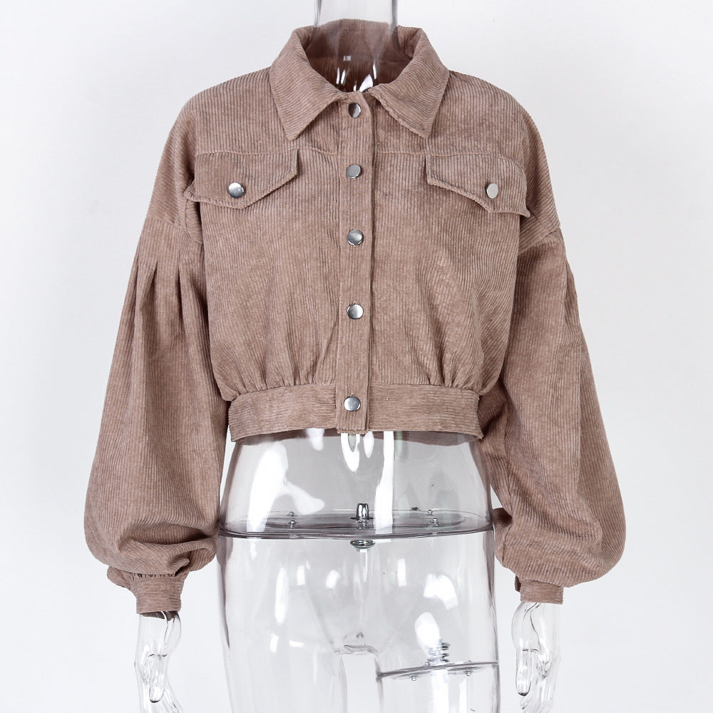 Women's Cropped Corduroy Lantern Sleeve Jacket