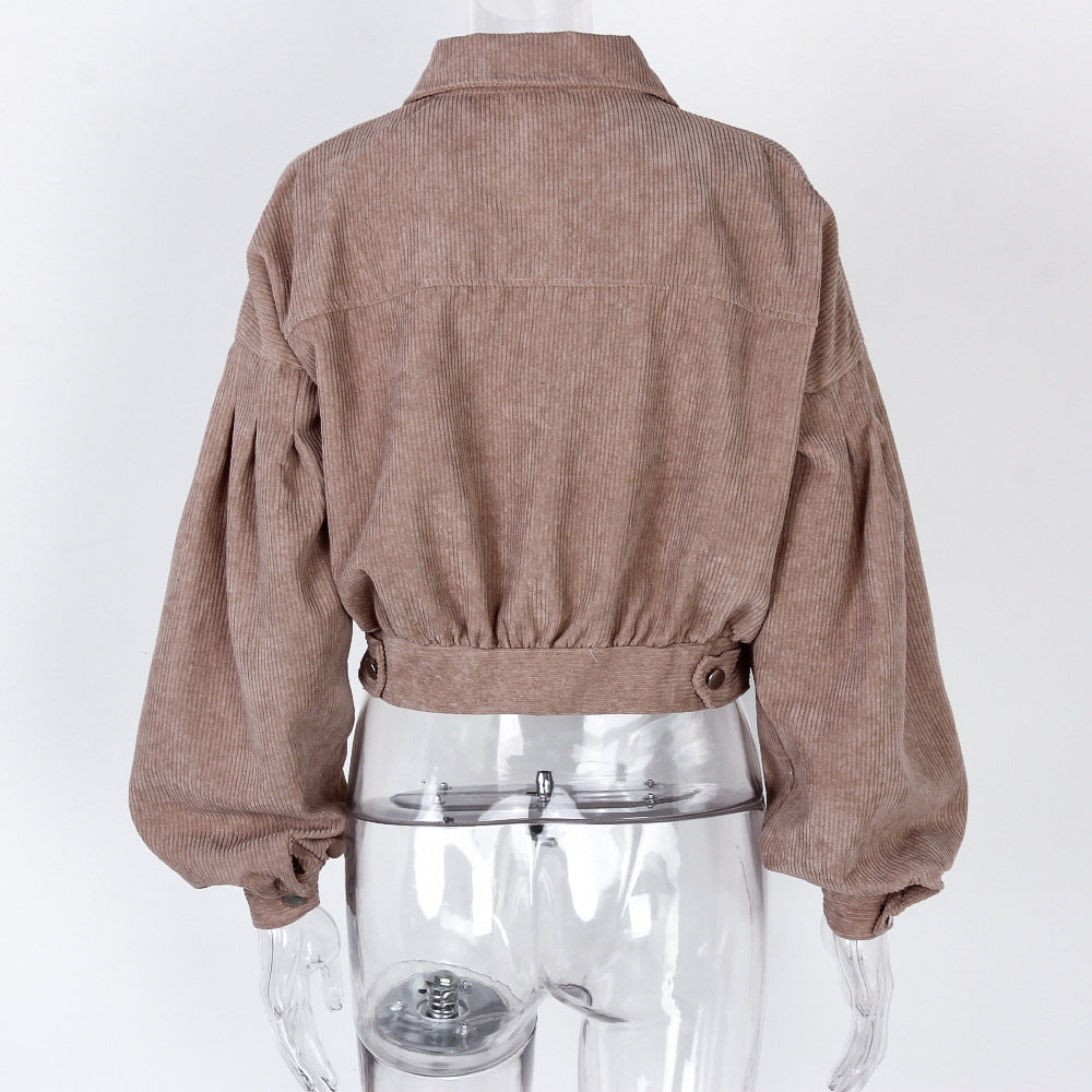 Women's Cropped Corduroy Lantern Sleeve Jacket