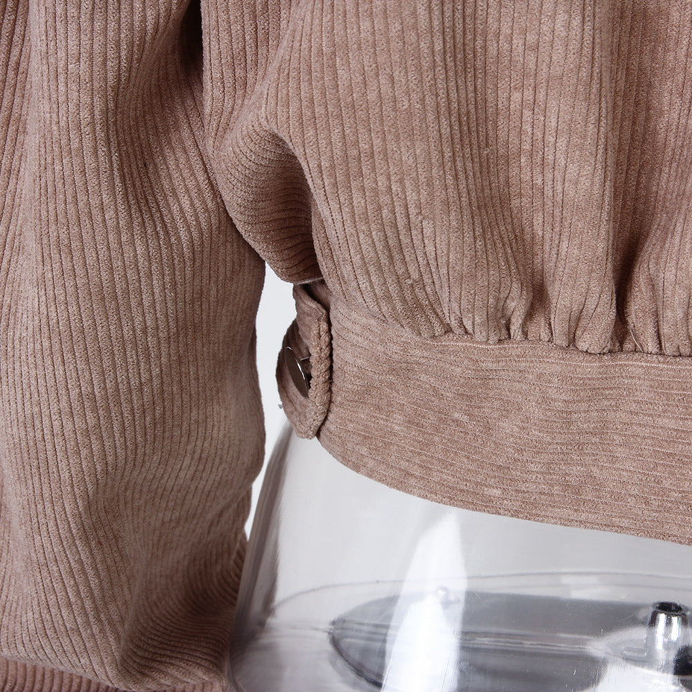 Women's Cropped Corduroy Lantern Sleeve Jacket
