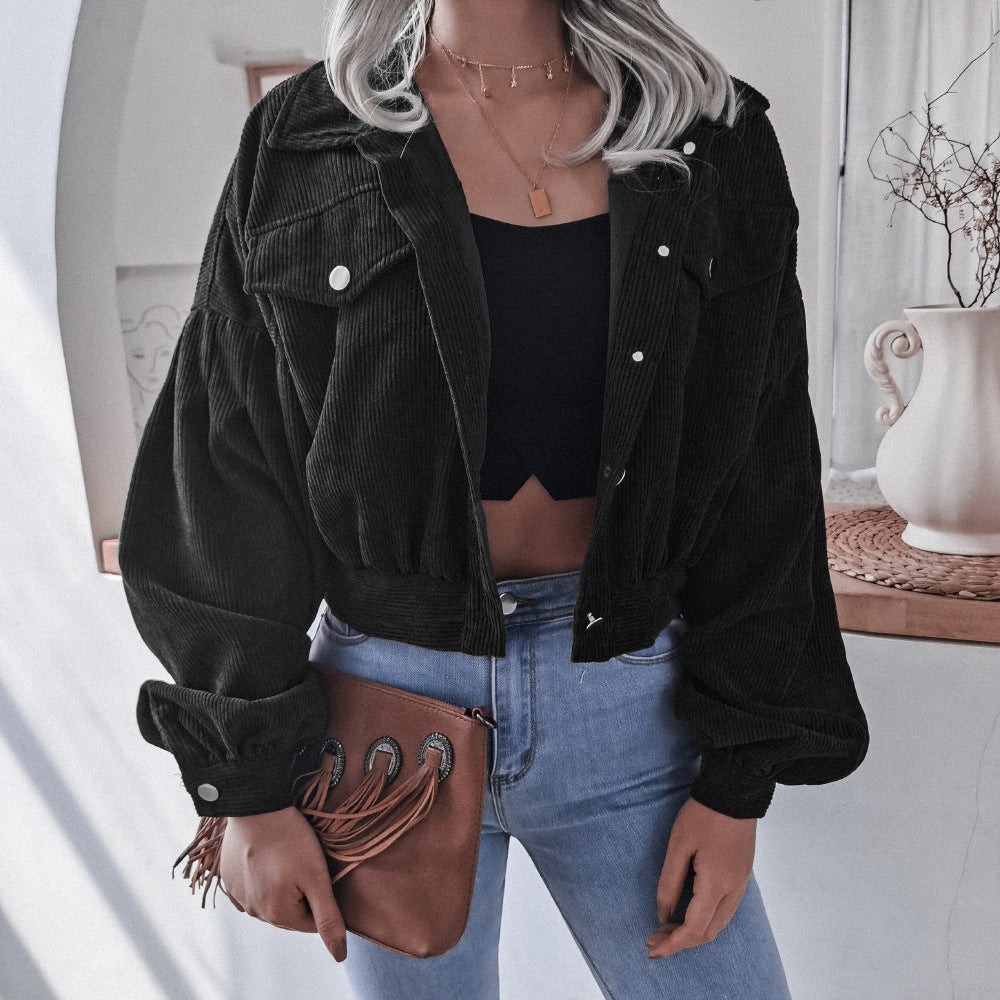 Women's Cropped Corduroy Lantern Sleeve Jacket