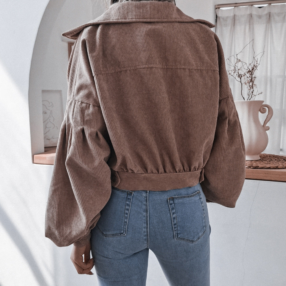 Women's Cropped Corduroy Lantern Sleeve Jacket