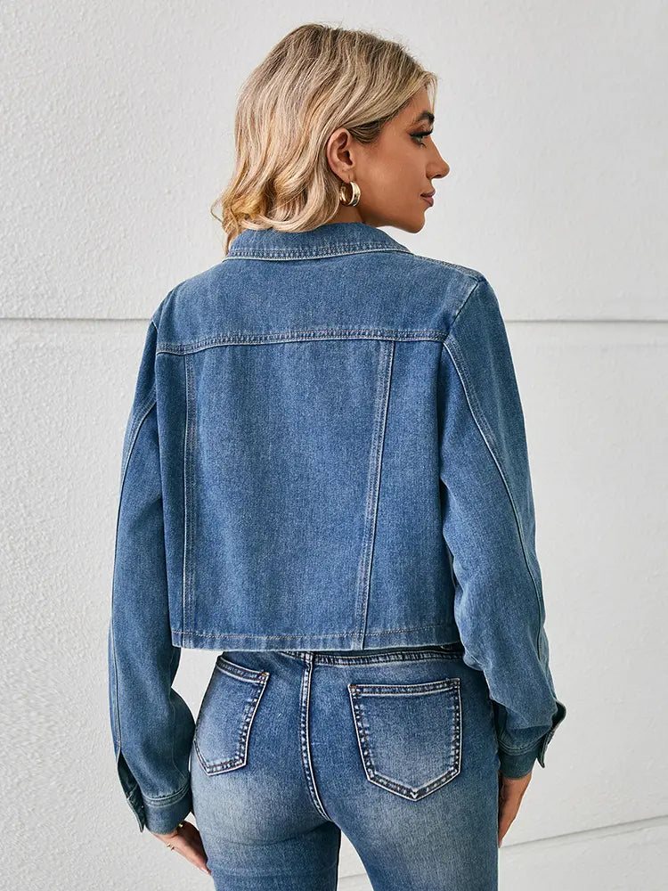 Women's Cropped Denim Jacket — back view