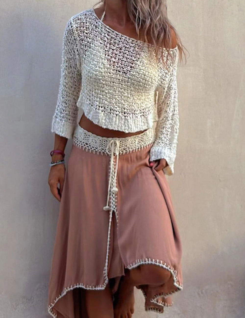 Women's Cropped Knit Beach Cover-Up — full length