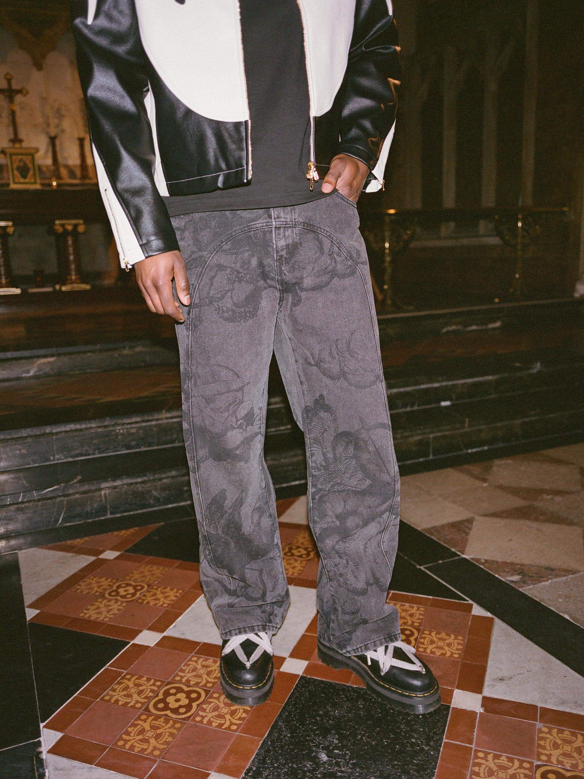 Women's Cupid Print Baggy Jeans — close-up