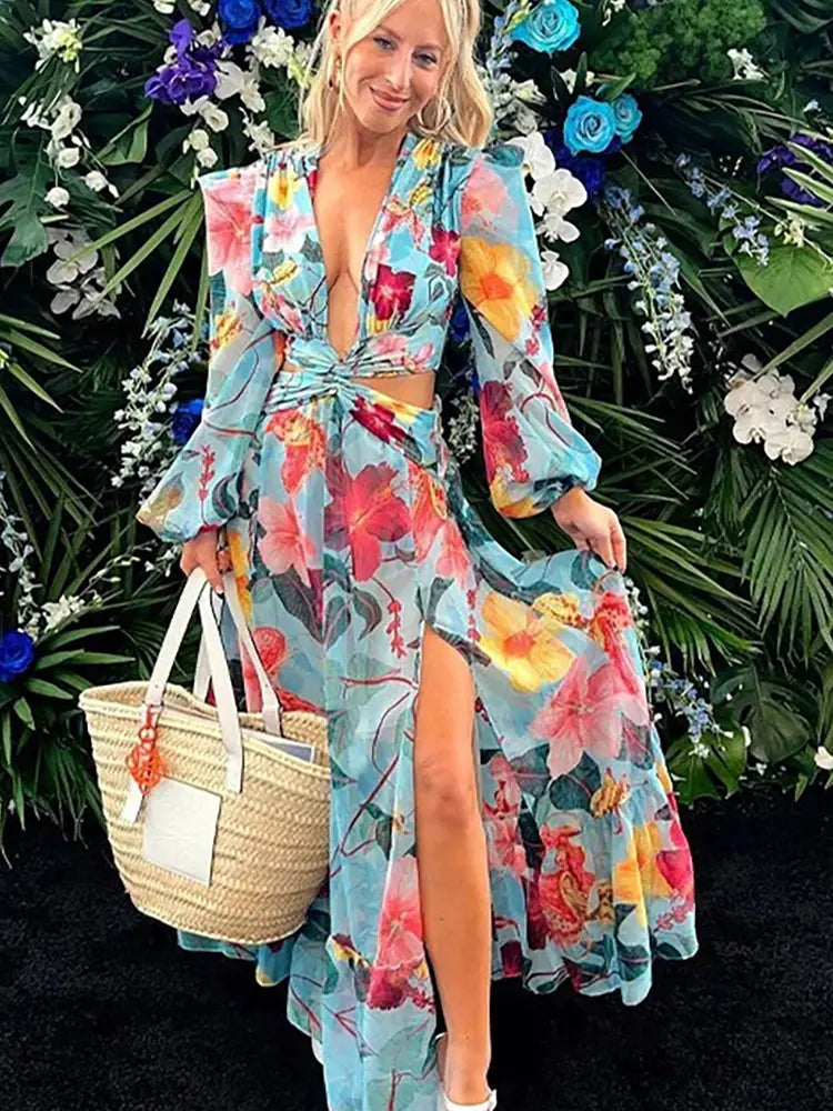 Women's cutout print swimsuit set