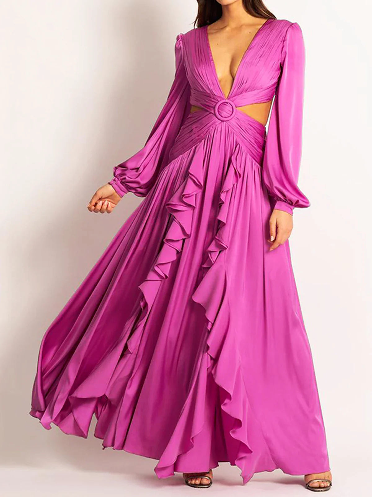 Women's V-Neck Cutout Ruffle Maxi Dress — alternate angle