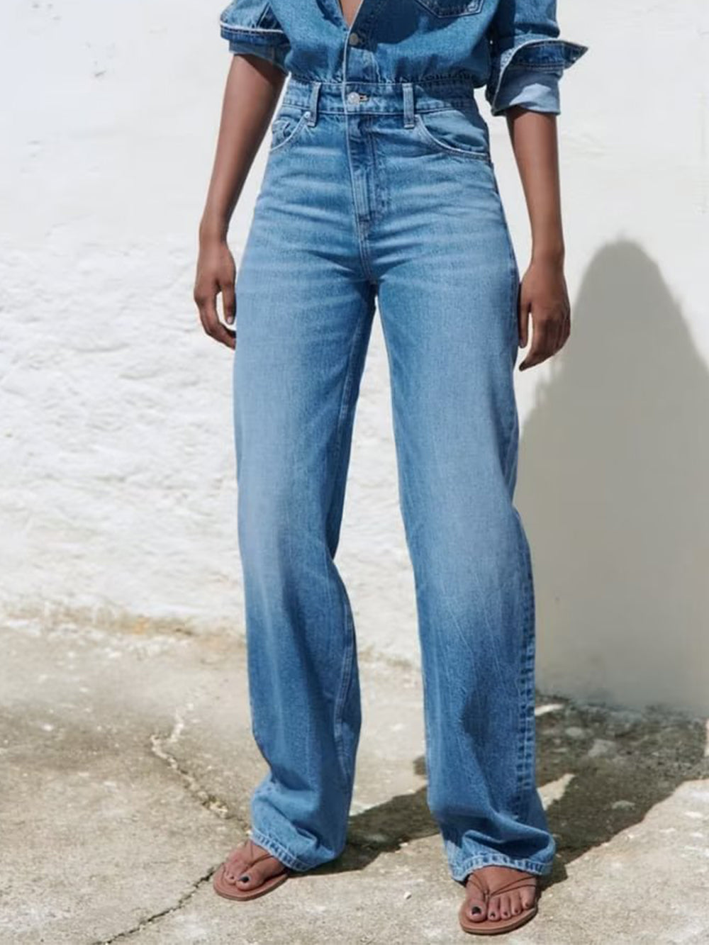 Women's Blue Straight Leg Denim Jumpsuit