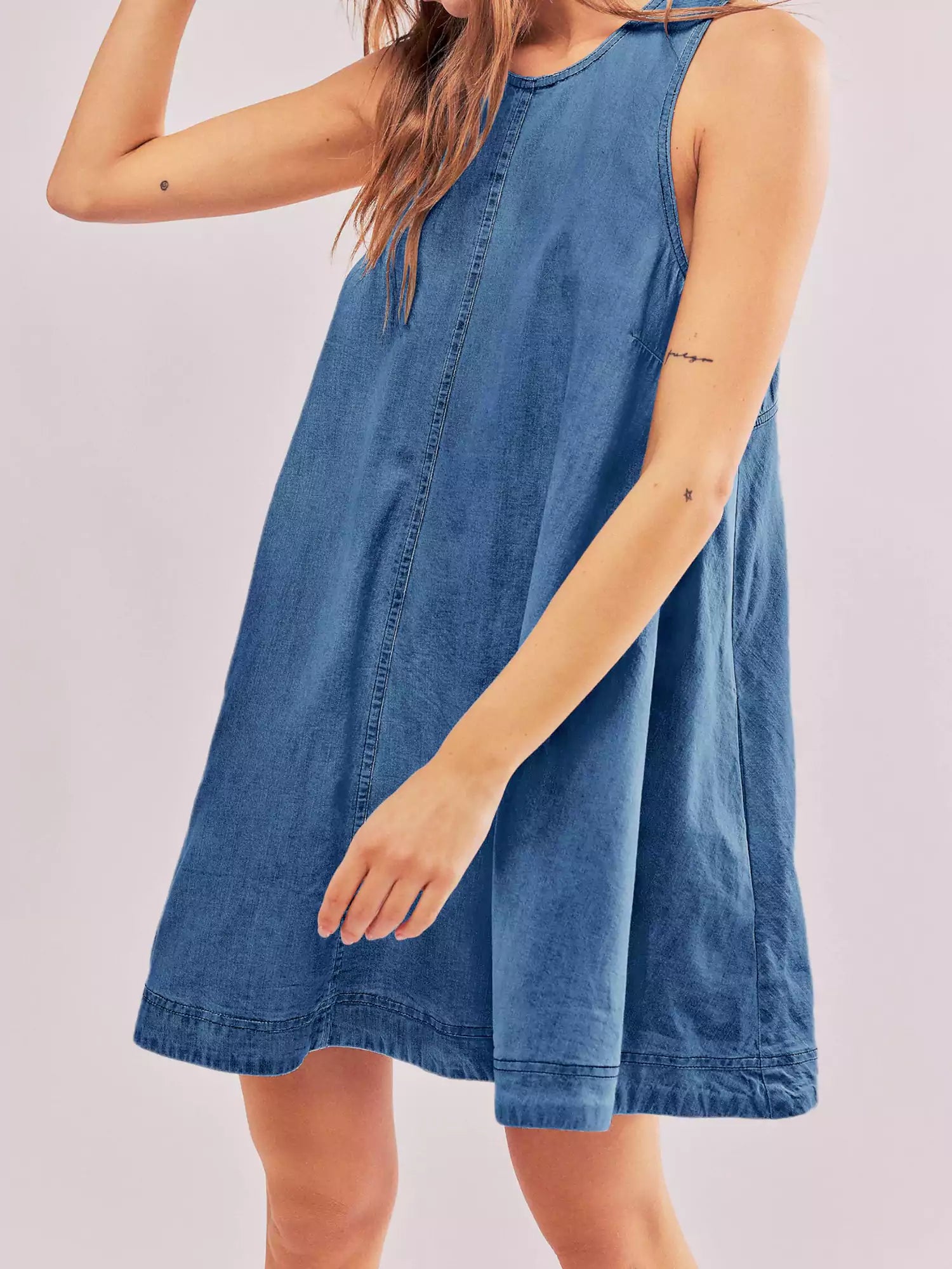Women's denim mini dress — back view