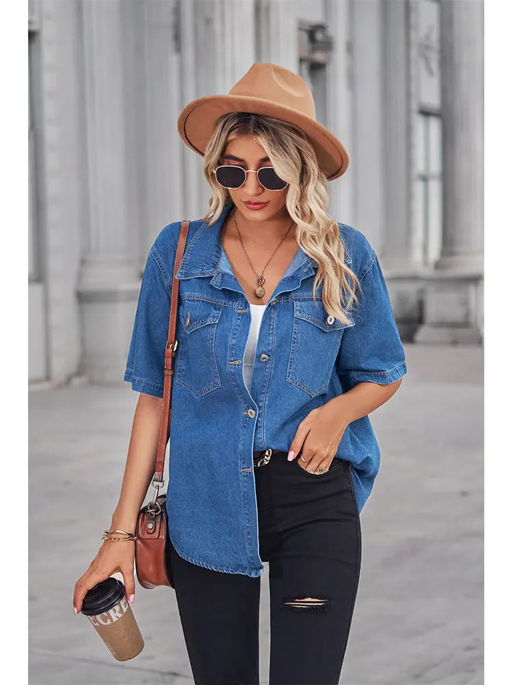 Women's Denim Short-Sleeve Cardigan