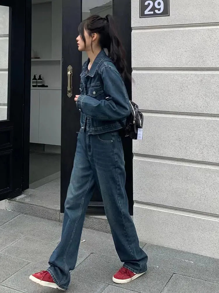 Women's denim two-piece set — jacket detail