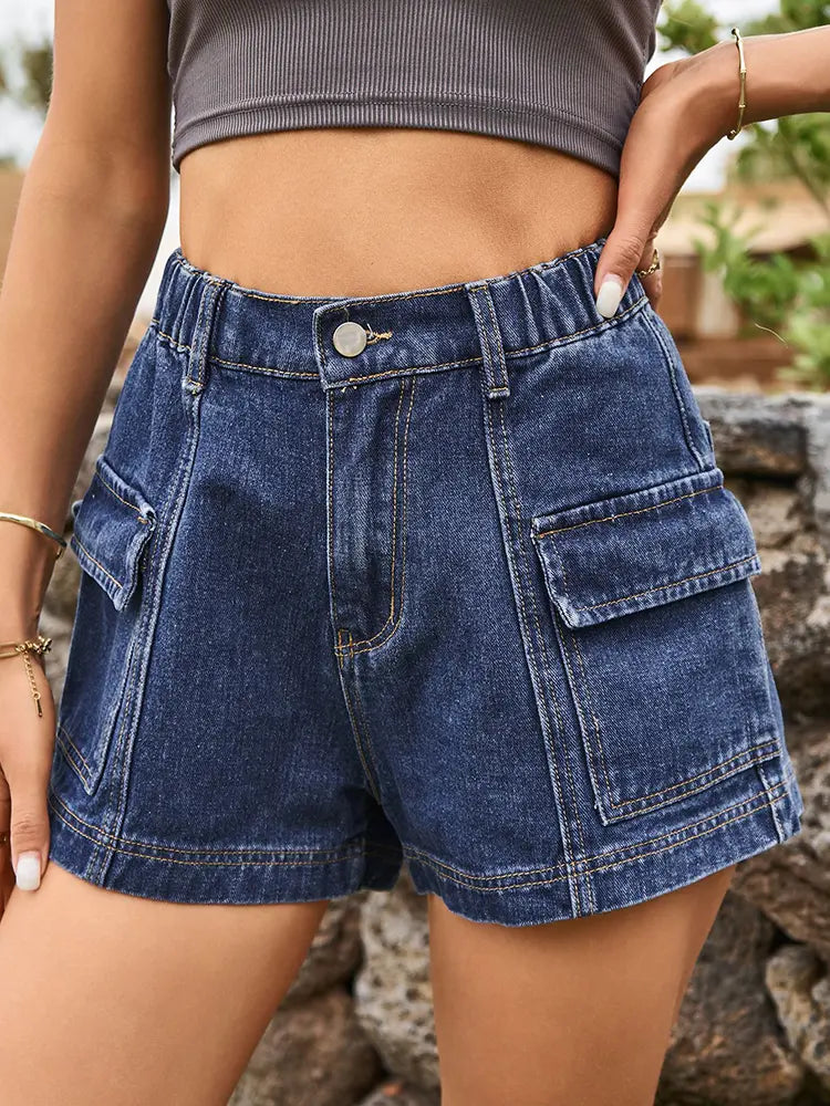 Women's Distressed Denim Cargo Shorts
