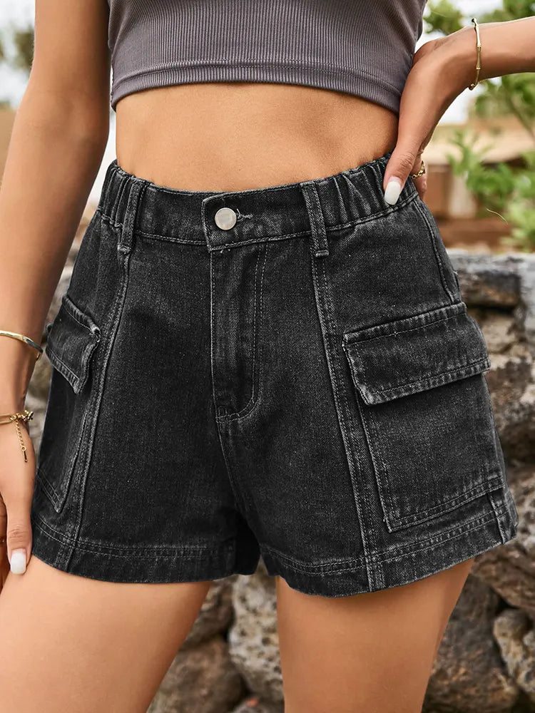 Women's Distressed Denim Cargo Shorts — additional view