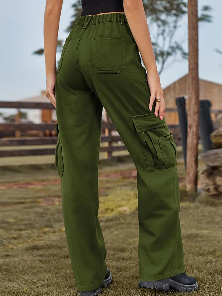 Women's Elastic Waist Denim Cargo Pants — styled look