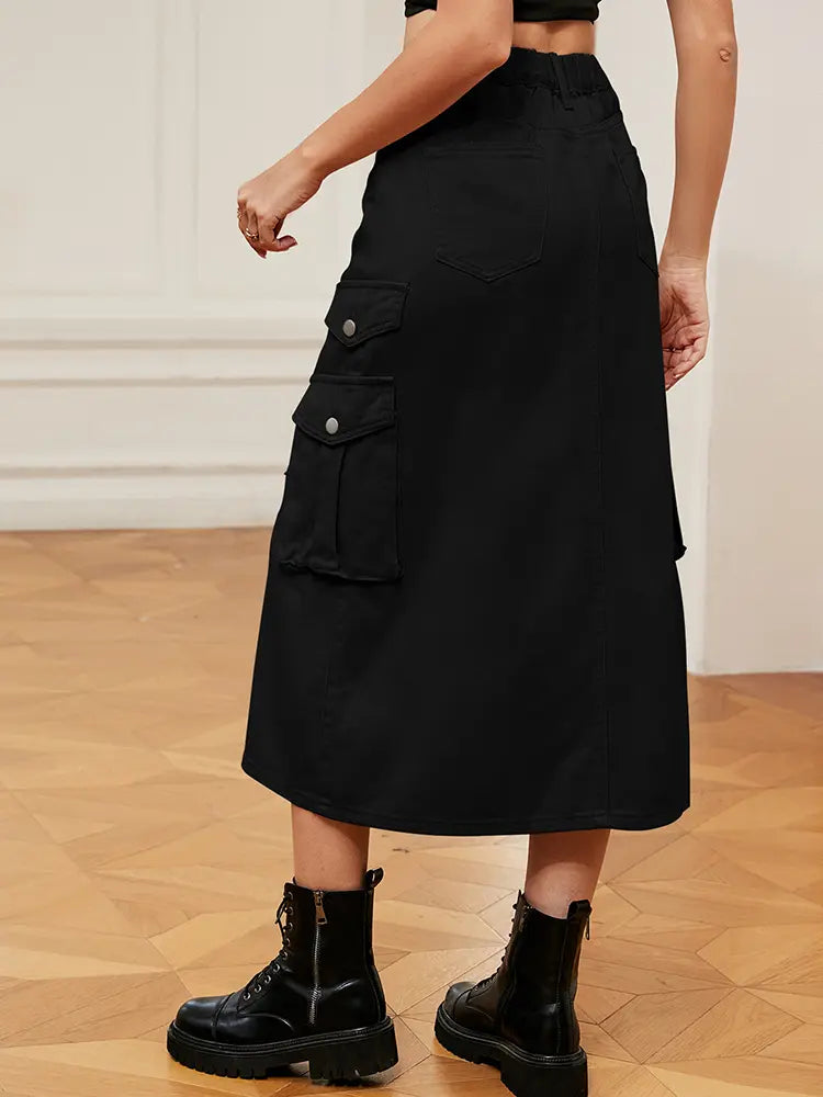 Women's Elastic Waist Denim Midi Skirt — colour range