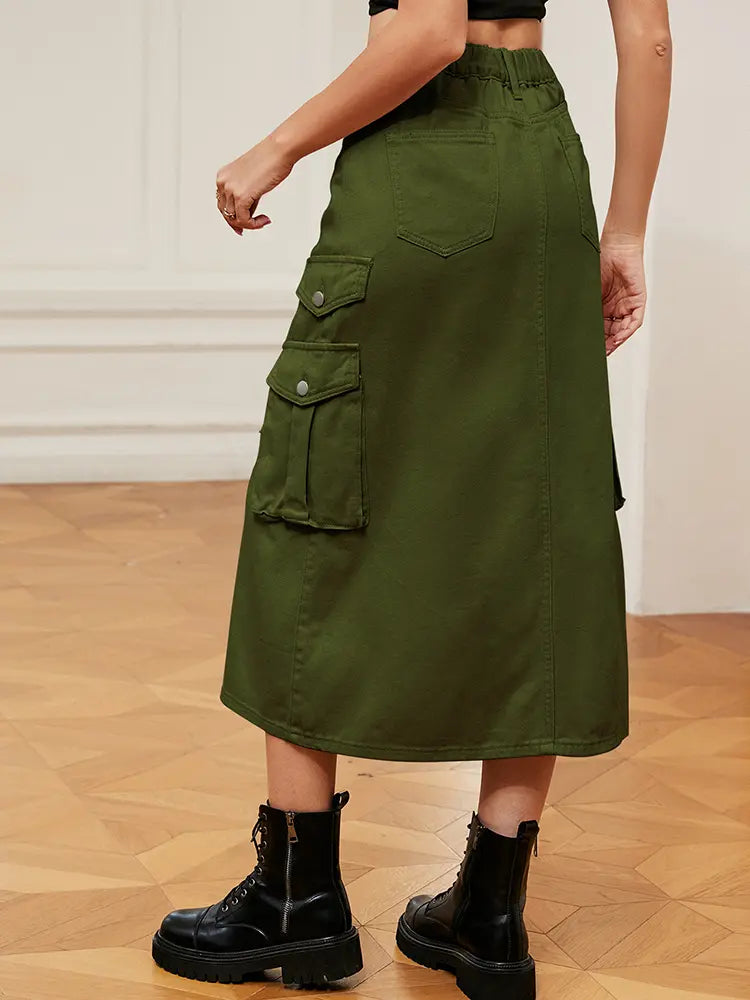 Women's Elastic Waist Denim Midi Skirt — detail view