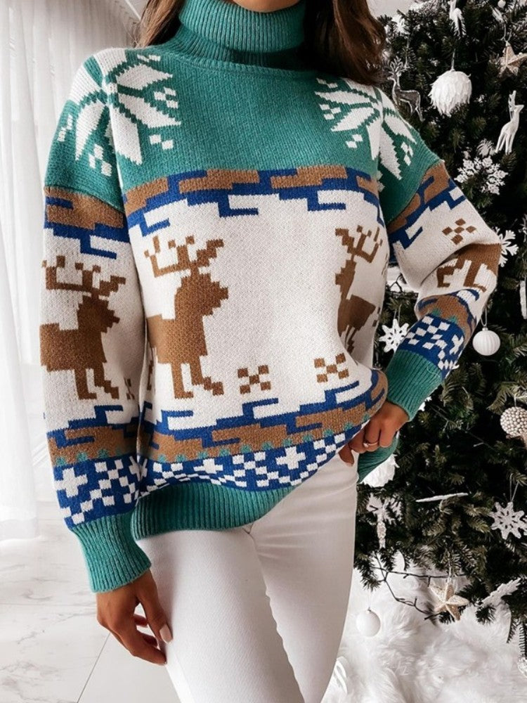 Women's Embroidered Reindeer Knit Jumper — full length