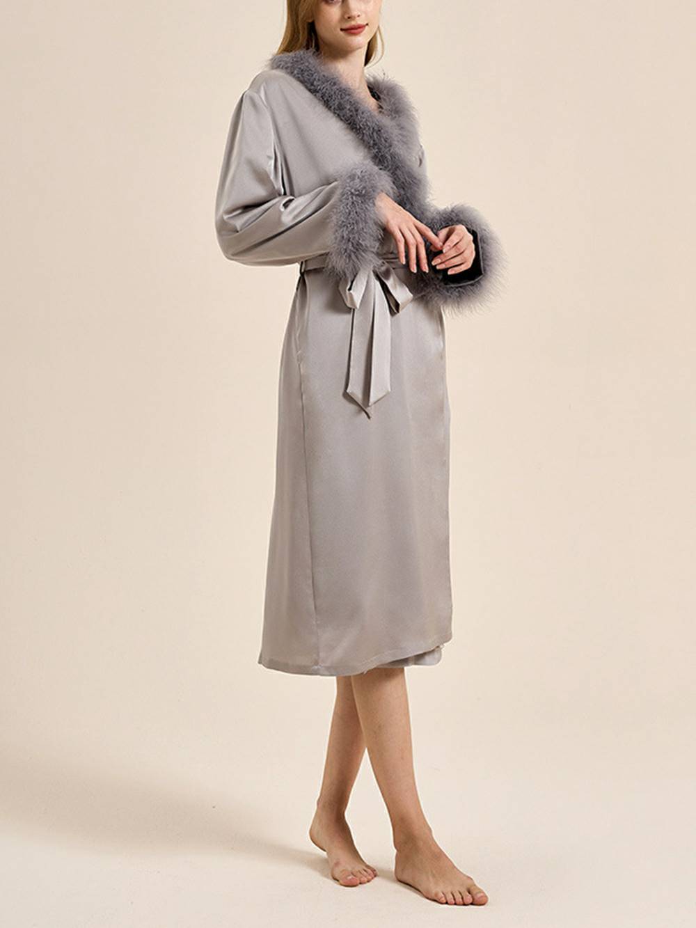 Women's feather cuff pyjama set — alternate colourway detail