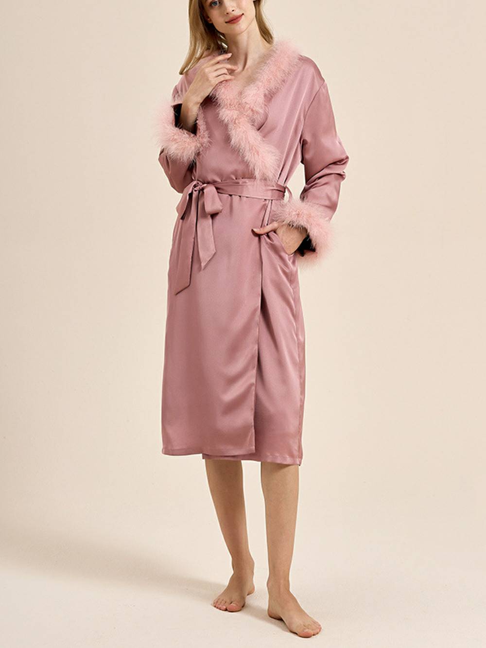 Women's feather cuff pyjama set — alternate colourway front view
