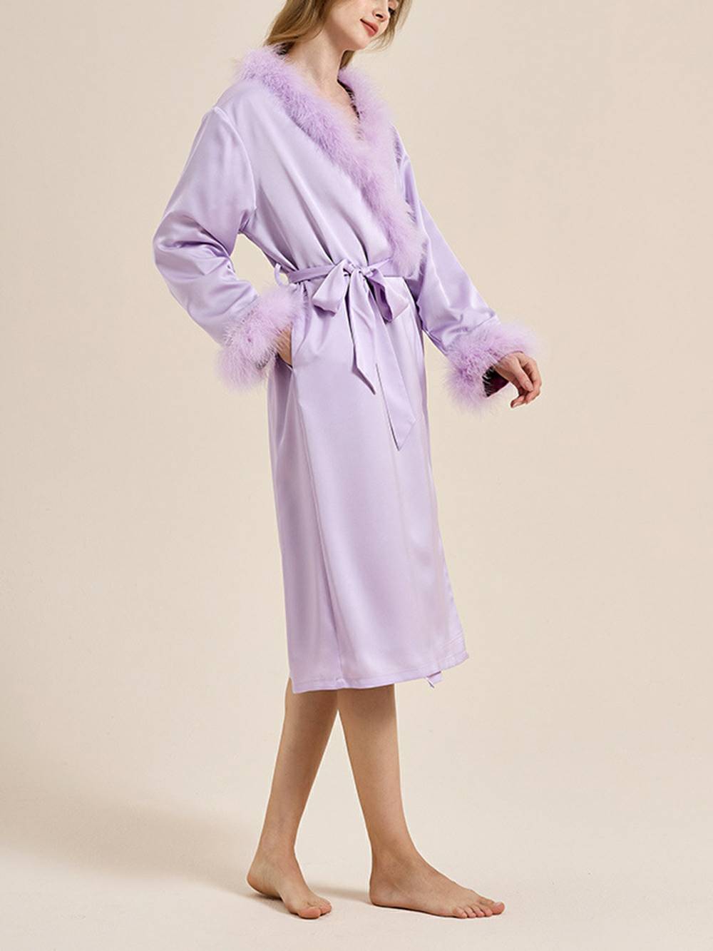 Women's feather cuff pyjama set — side view