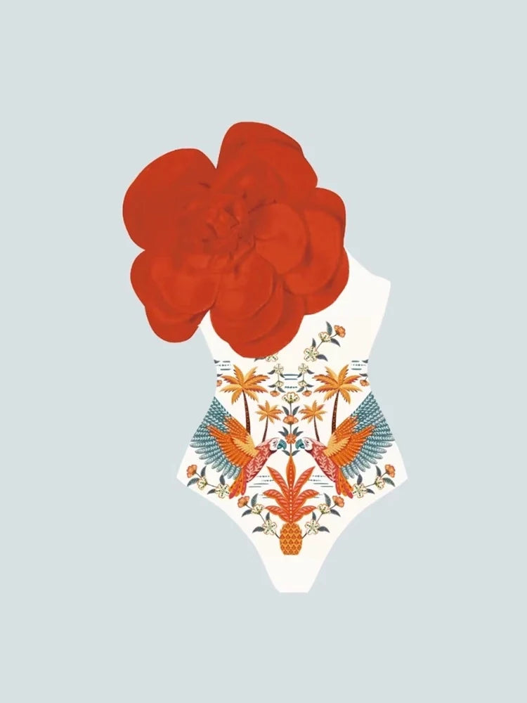 Women's floral 3D flower one-piece swimsuit — alternate angle