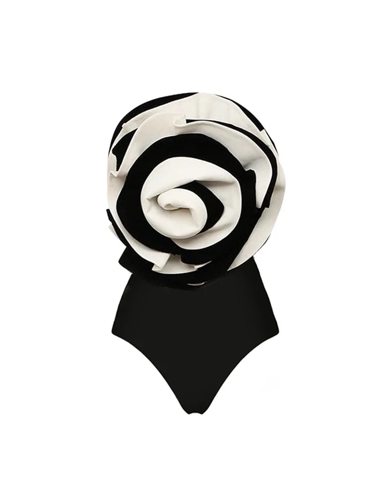 Women's floral appliqué ruffle swimsuit set — full length