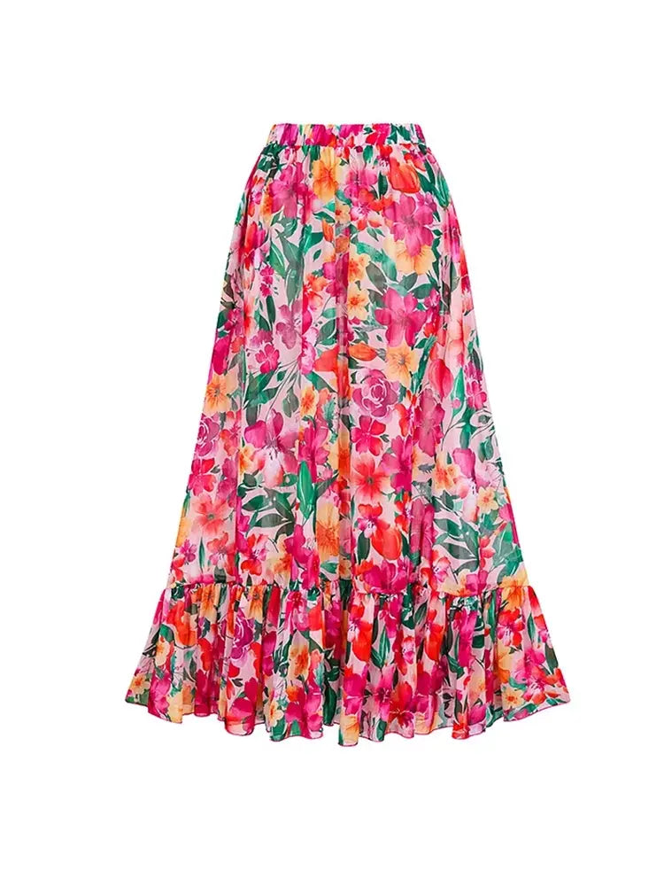 Women's floral backless beach swimsuit set — full length