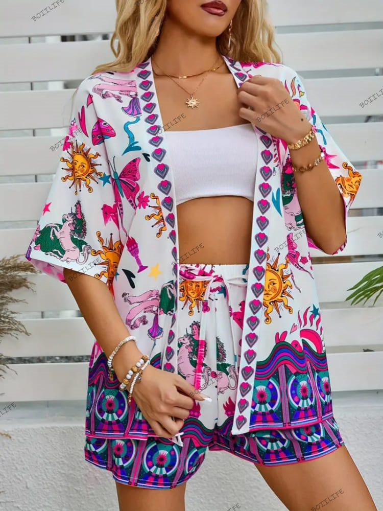 Women's Floral Cardigan and Shorts Set — alternate angle