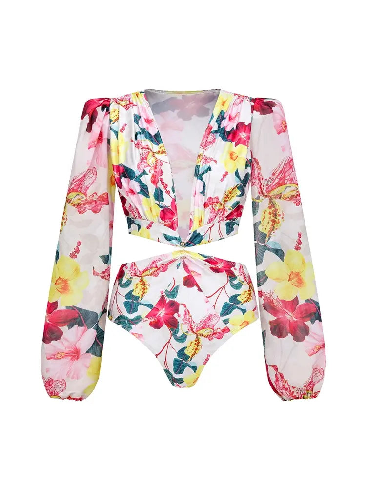 Women's floral cutout one-piece swimsuit — detail