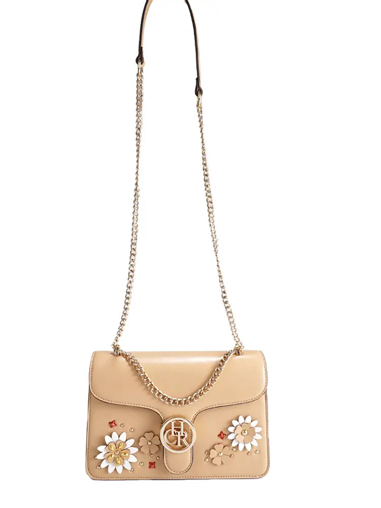 Women's floral embroidered chain bag