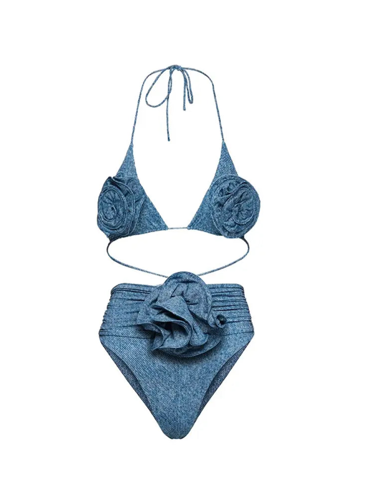 Women's floral halter bikini set — detail