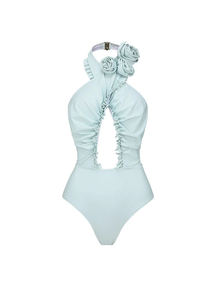 Women's floral halter swimsuit and skirt set — alternate angle