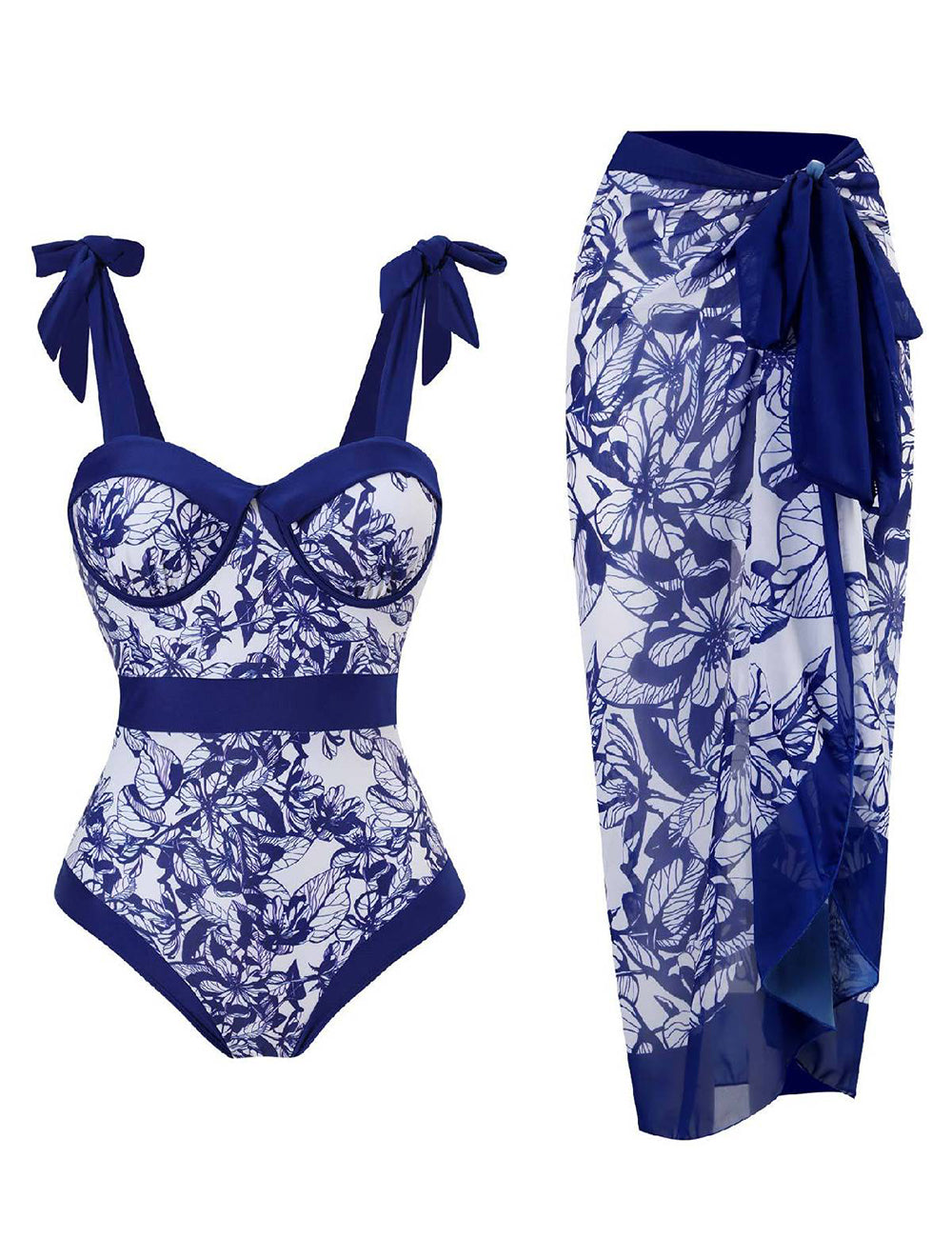 Women's Blue floral lace up swimsuit