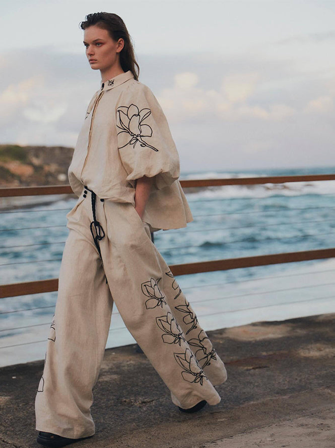 Women's Floral Linen Co-ord Set — full length