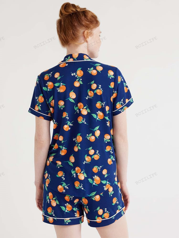 Women's Floral Print Shirt and Shorts Loungewear Set