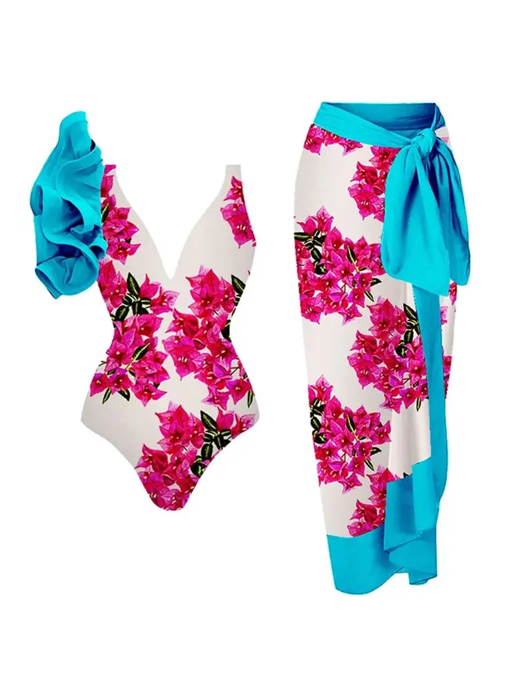 Women's floral ruffle one-piece swimsuit — alternate angle