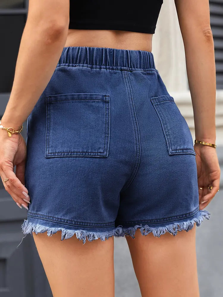 Women's frayed-hem drawstring denim shorts