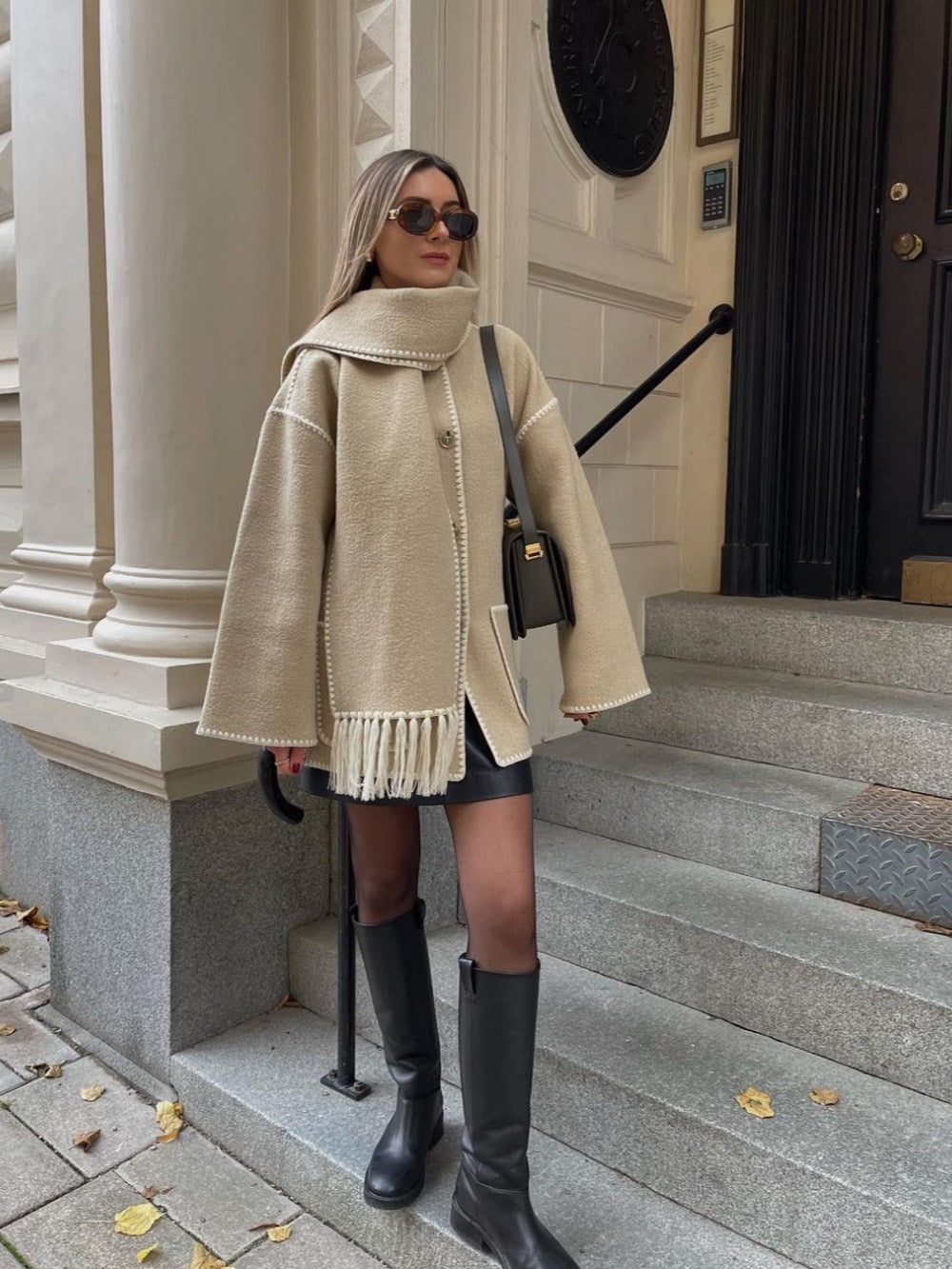 Women's draped fringed wrap jacket — alternate angle