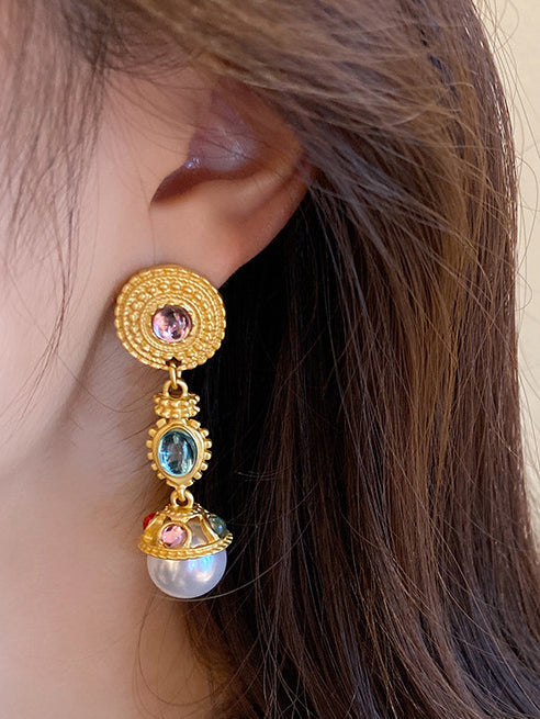 Women's Gemstone Pearl Stud Earrings