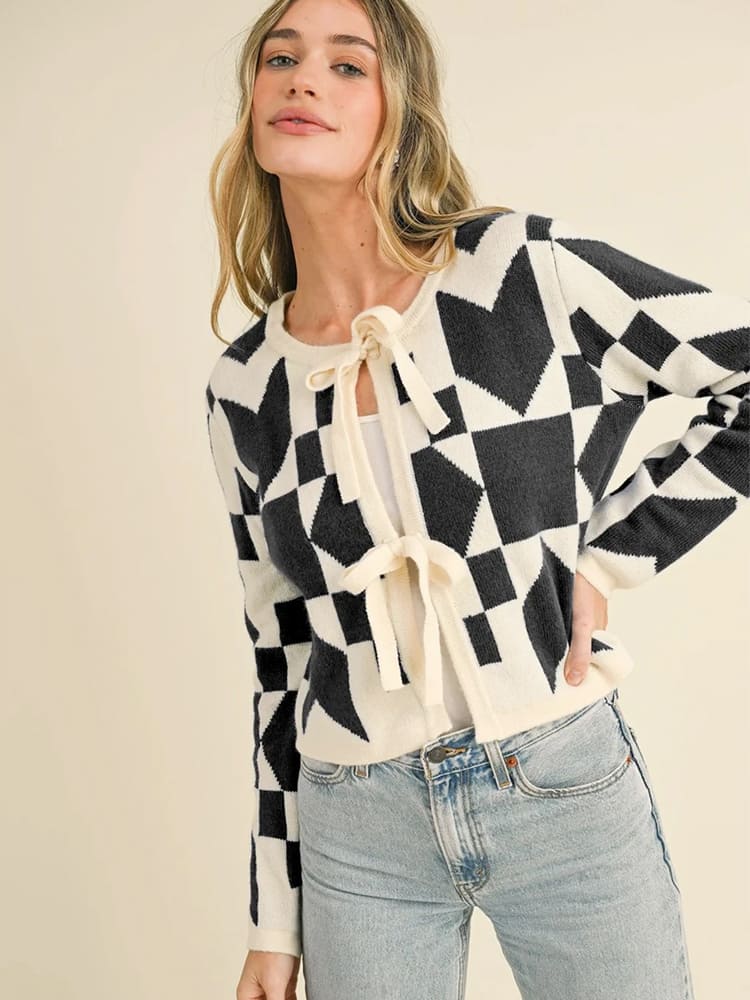 Women's Geometric Lace-Up Cardigan