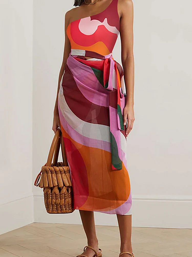 Women's geometric print one-piece swimsuit