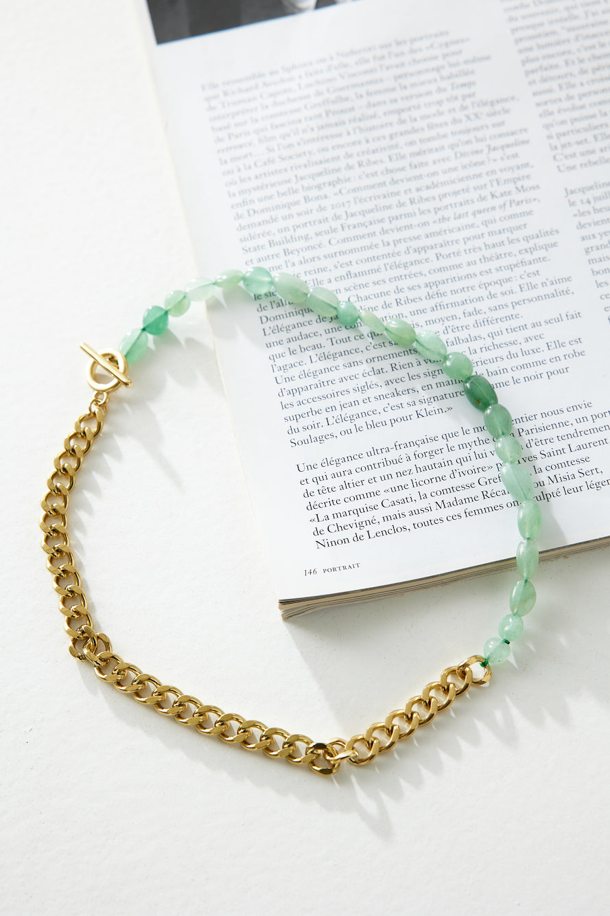 Women's gold beaded chain necklace — alternate angle