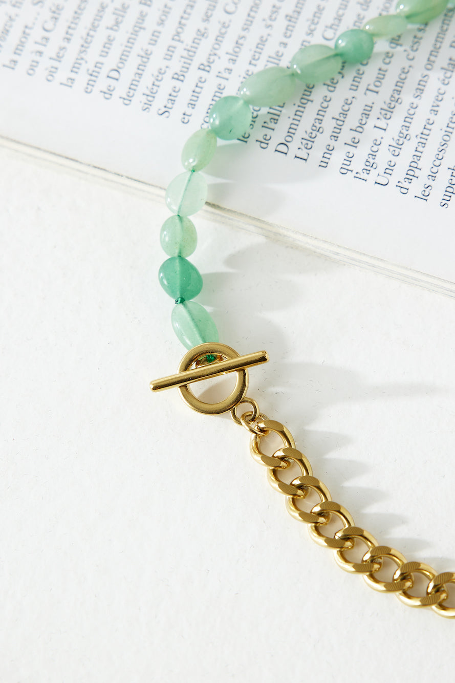 Women's gold beaded chain necklace — alternate angle