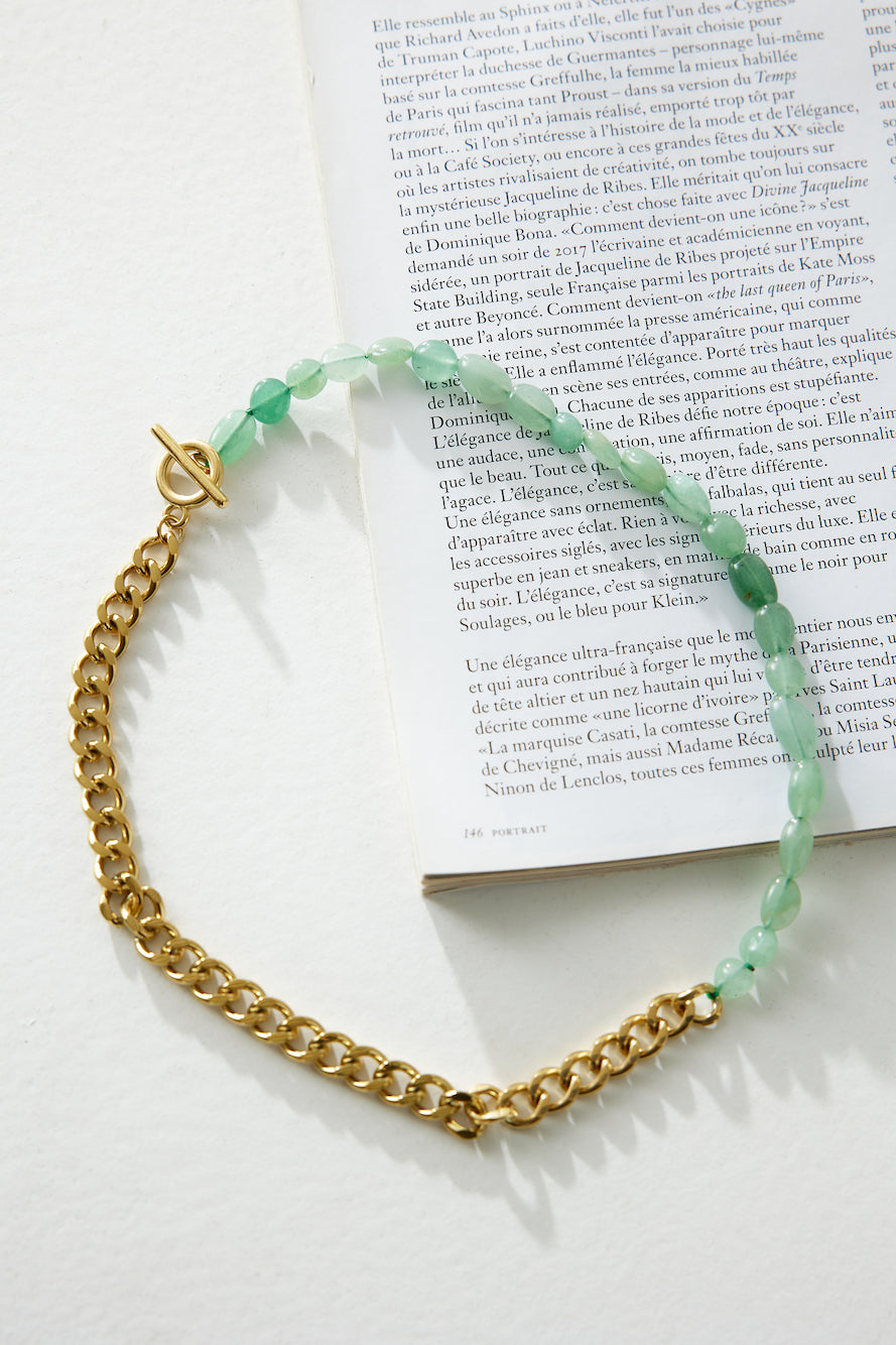 Women's gold beaded chain necklace — alternate angle