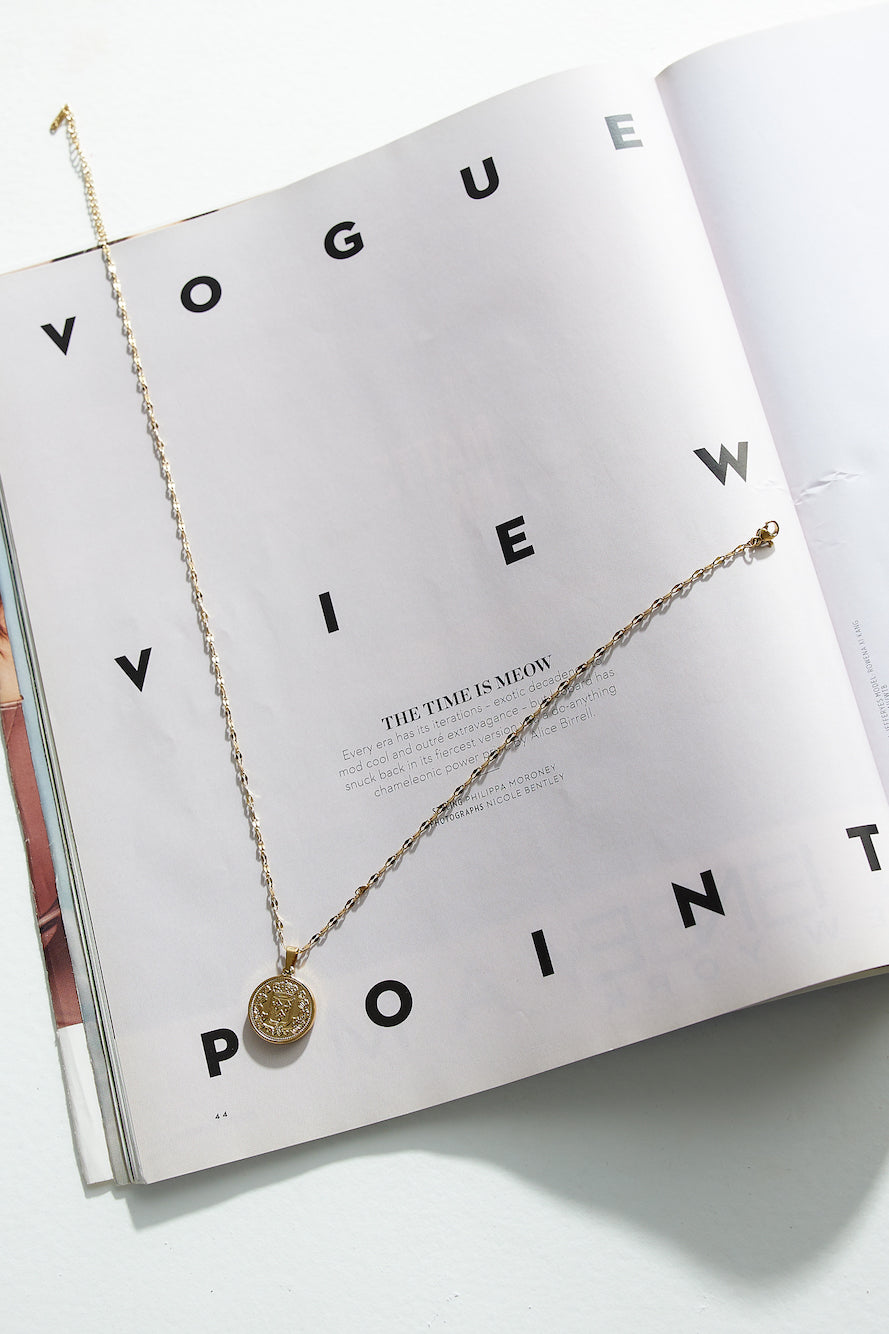 Women's gold chain drop pendant necklace — alternate angle